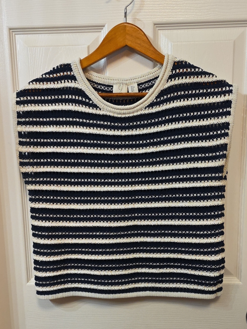 Joie Navy and White Striped Crewneck Knit Top